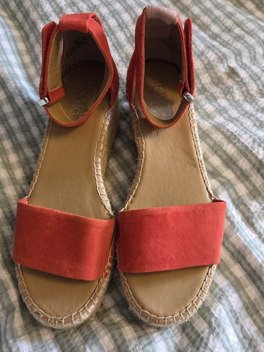 Franco Sarto Coral Suede Espadrille Ankle-Strap Sandals - Red-Orange
